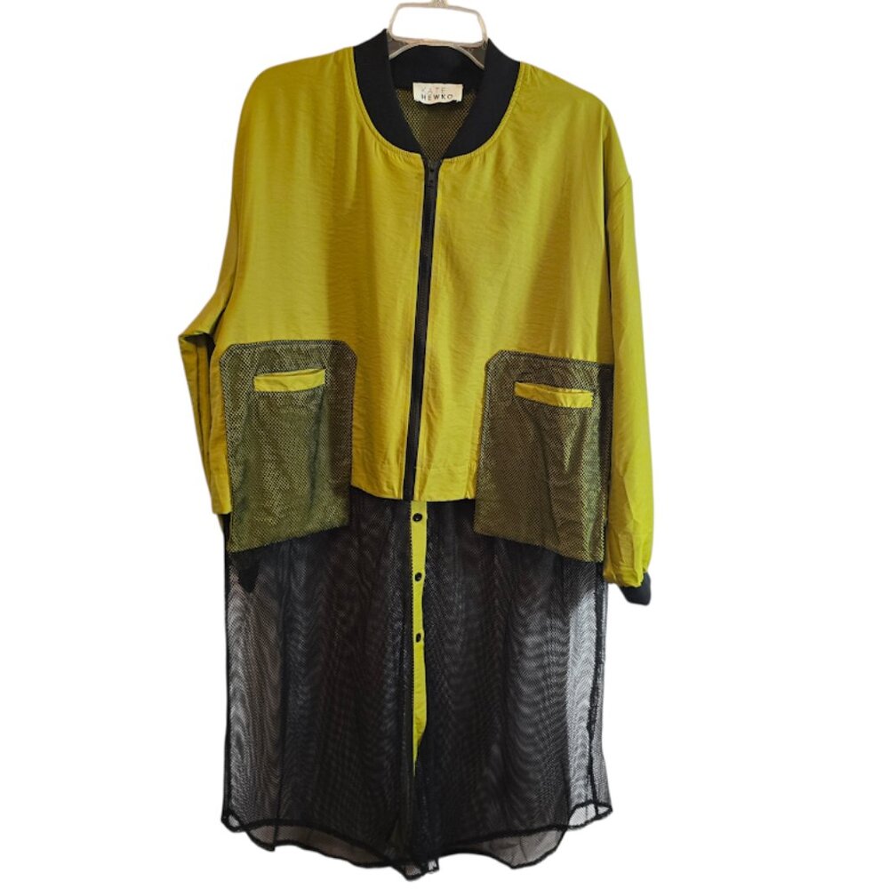 Chartreuse Green Bomber Jacket with Black Mesh Overlay